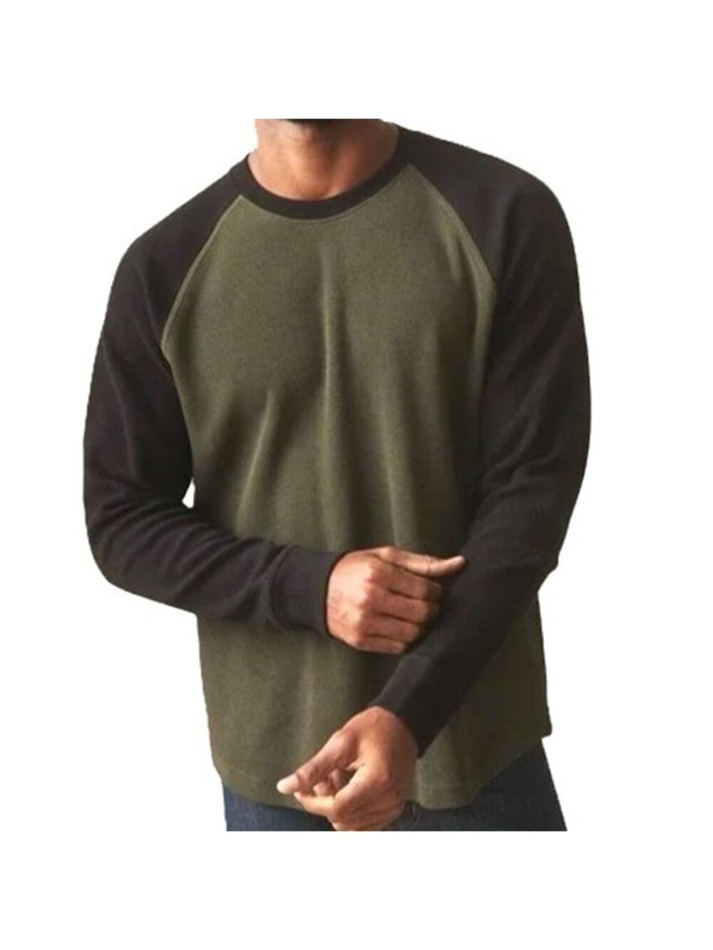 American Giant USA Made Men's French Rib Raglan Colorblock Green Black XL NWOT